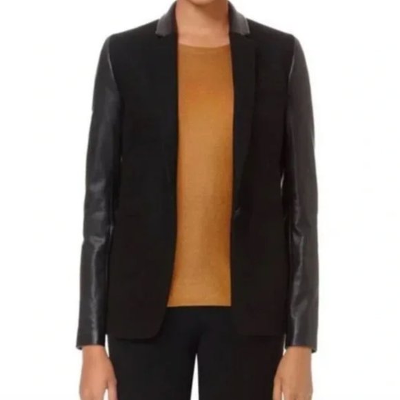 Aritizia Babaton Black Fred Blazer Wool Cashmere Vegan Faux Leather Jacket - Picture 1 of 16